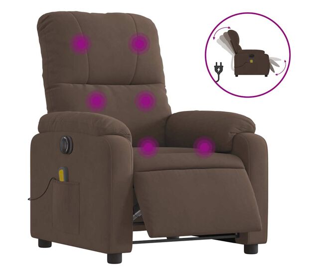 Vidaxl sillón reclinable de masaje eléctrico tela de microfibra marrón