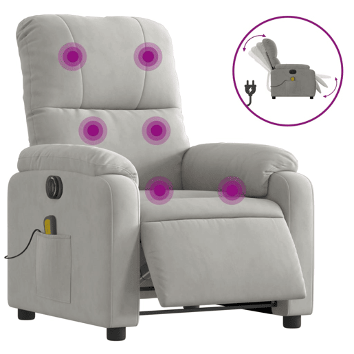 vidaXL Poltrona massagens reclinável elétrica microfibra cinza-claro vidaXL Poltrona massagens reclinável elétrica microfibra cinza-claro