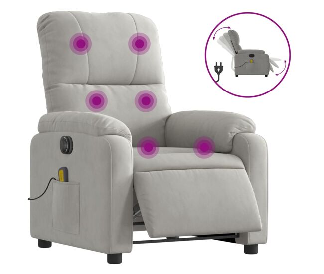 Vidaxl sillón reclinable masaje eléctrico tela microfibra gris claro