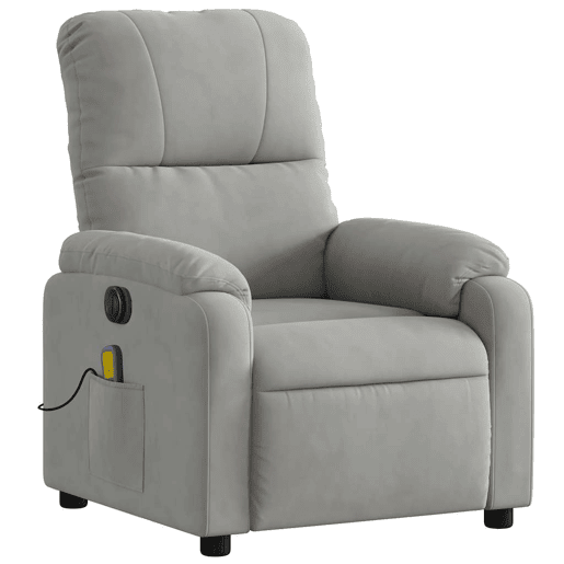 vidaXL Poltrona massagens reclinável elétrica microfibra cinza-claro vidaXL Poltrona massagens reclinável elétrica microfibra cinza-claro