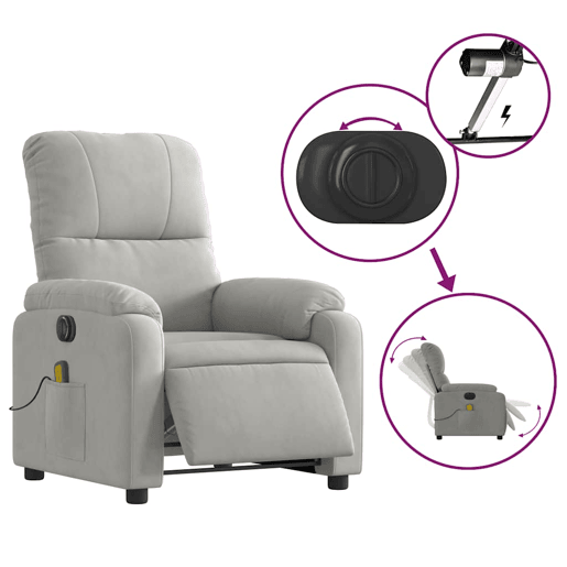 vidaXL Poltrona massagens reclinável elétrica microfibra cinza-claro vidaXL Poltrona massagens reclinável elétrica microfibra cinza-claro