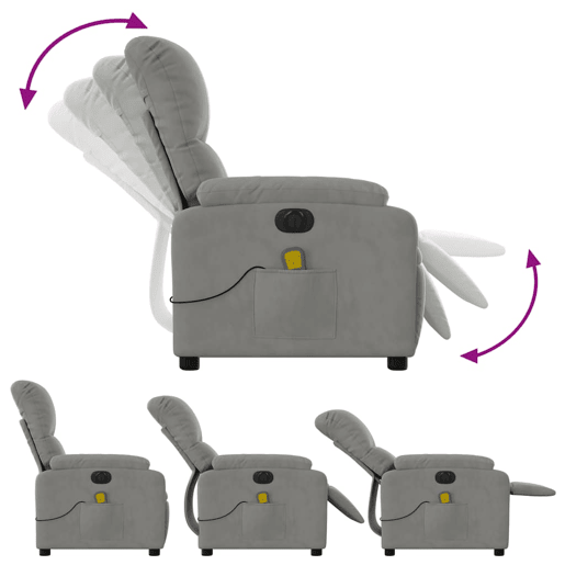 vidaXL Poltrona massagens reclinável elétrica microfibra cinza-claro vidaXL Poltrona massagens reclinável elétrica microfibra cinza-claro