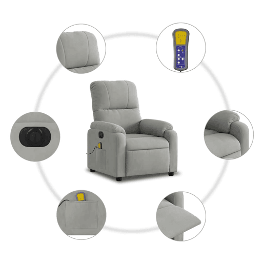 vidaXL Poltrona massagens reclinável elétrica microfibra cinza-claro vidaXL Poltrona massagens reclinável elétrica microfibra cinza-claro