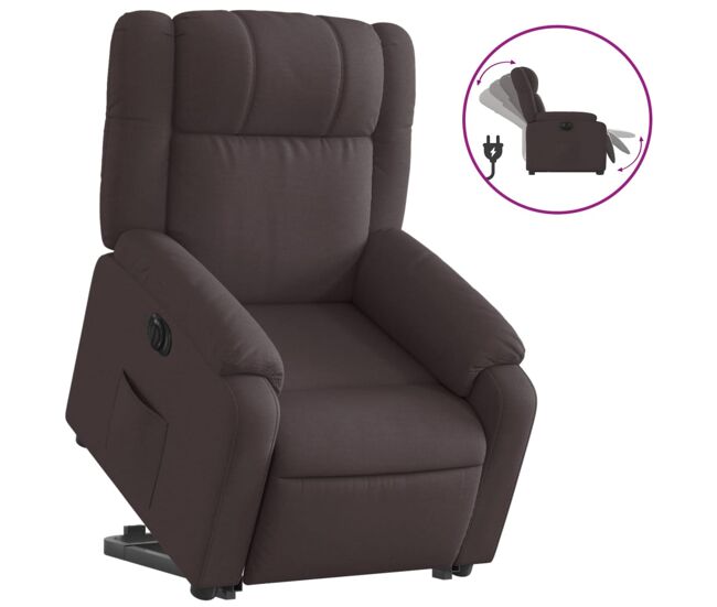 Vidaxl sillón eléctrico reclinable elevable de tela marrón oscuro