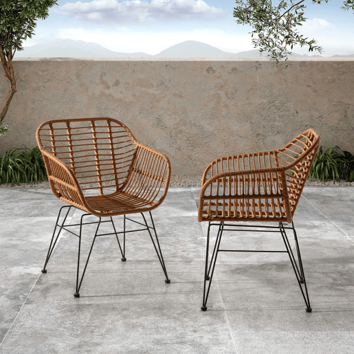 Pack de 2 cadeiras de jantar ou de jardim Elda RatanPreto