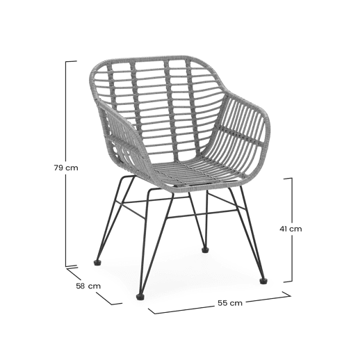 Pack de 2 cadeiras de jantar ou de jardim Elda RatanPreto