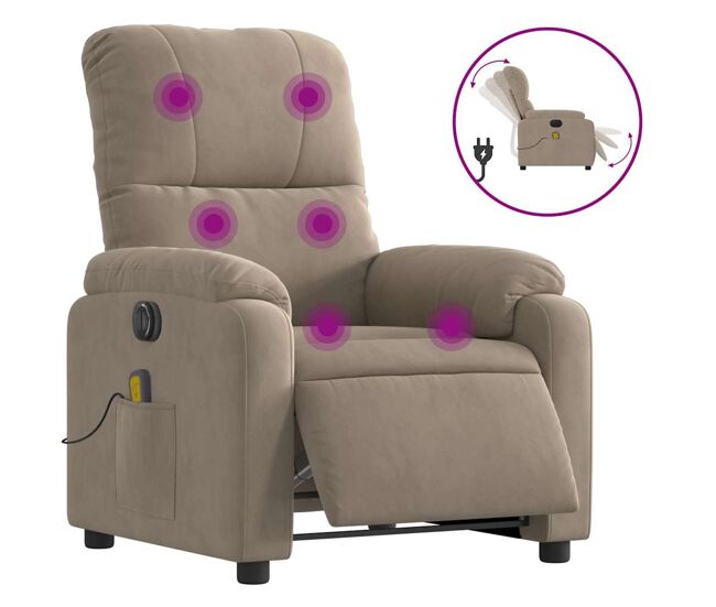 Vidaxl sillón reclinable masaje eléctrico tela microfibra gris taupe