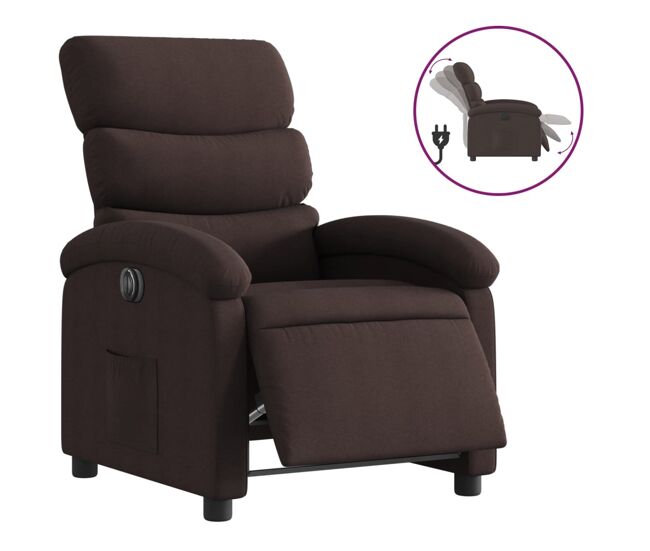 Vidaxl sillón reclinable eléctrico tela marrón oscuro