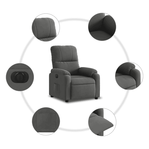 vidaXL Poltrona reclinável elétrica tecido de microfibra cinza-escuro vidaXL Poltrona reclinável elétrica tecido de microfibra cinza-escuro