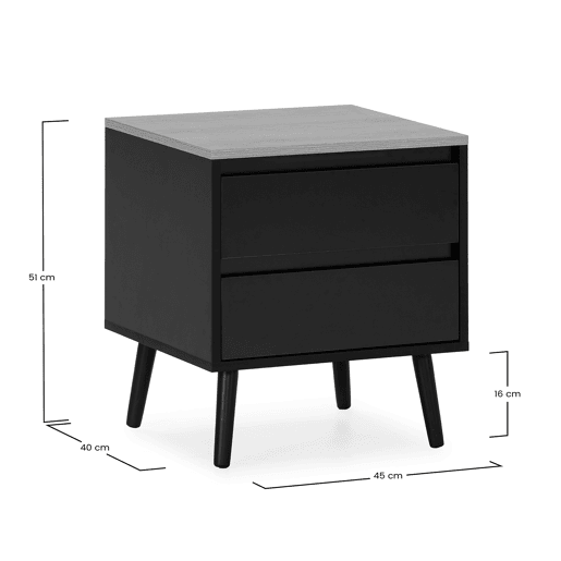 Mesa de cabeceira Desi 2 gavetas cor Preto