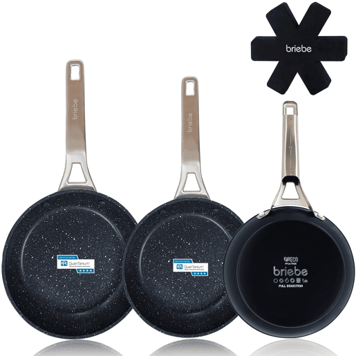 Briebe Black Titanium Conjunto de 3 Frigideiras Indução Antiaderentes Titânio 20-24-28cm, Alumínio Forjado sem PFOA, , Preto