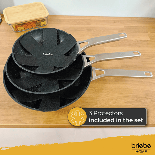 Briebe Black Titanium Conjunto de 3 Frigideiras Indução Antiaderentes Titânio 20-24-28cm, Alumínio Forjado sem PFOA, , Preto