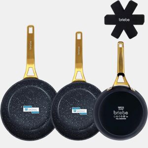 Briebe Gold Titanium Conjunto de 3 Frigideiras Indução Antiaderentes Titânio 18-20-24cm, Alumínio Forjado sem PFOA, , Preto