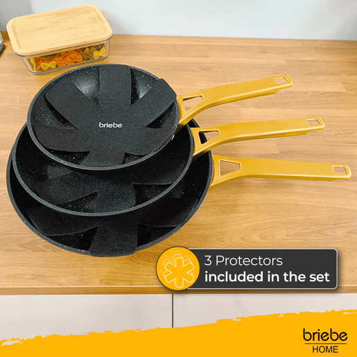 Briebe Gold Titanium Conjunto de 3 Frigideiras Indução Antiaderentes Titânio 18-20-24cm, Alumínio Forjado sem PFOA, , Preto