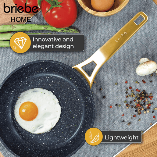 Briebe Gold Titanium Conjunto de 3 Frigideiras Indução Antiaderentes Titânio 18-20-24cm, Alumínio Forjado sem PFOA, , Preto