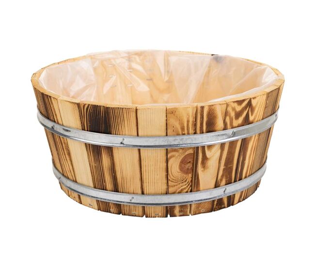 Cesto de madera y cuerda marrón d34,5x15