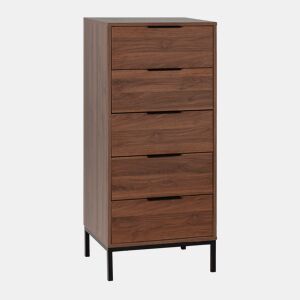 Cômoda alta Auri 5 gavetas cor Nogueira