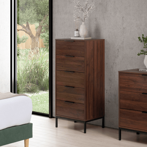 Cômoda alta Auri 5 gavetas cor Nogueira