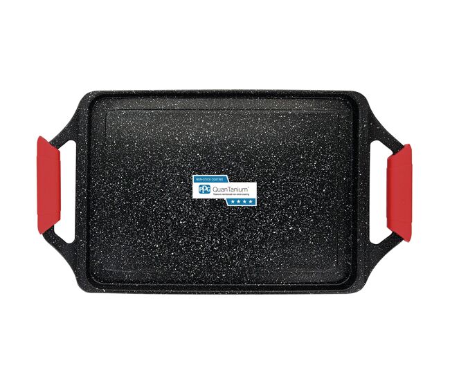 Briebe black titanium plancha cocina inducción asar, antiadherente titanio 5 capas, aluminio fundido 43x25cm sin pfoa, , negro