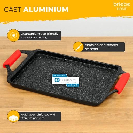 Briebe Black Titanium Grelhador para Cozinha Indução, Antiaderente de Titânio sem PFOA, Alumínio Fundido 43x25cm, , Preto