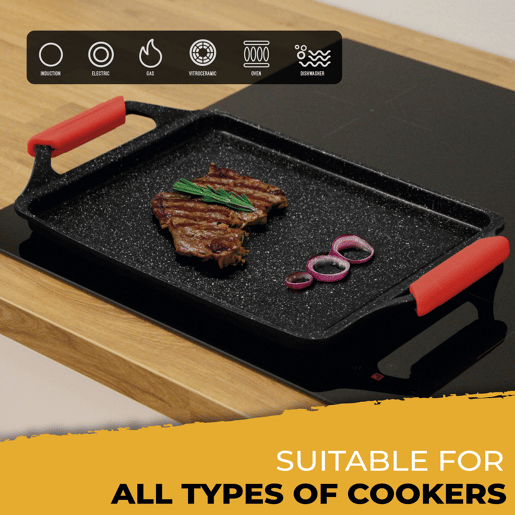 Briebe Black Titanium Grelhador para Cozinha Indução, Antiaderente de Titânio sem PFOA, Alumínio Fundido 43x25cm, , Preto