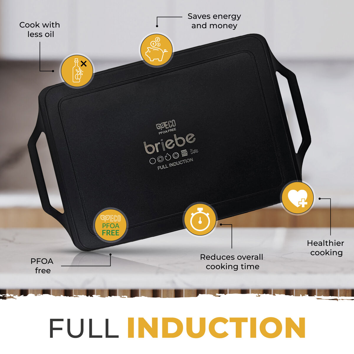 Plancha Grill Black Titanium 43x25cm - Anti-Adhésif Induction Tous Feux