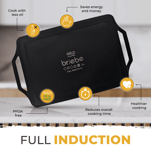 Briebe Black Titanium Grelhador para Cozinha Indução, Antiaderente de Titânio sem PFOA, Alumínio Fundido 43x25cm, , Preto