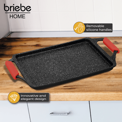 Briebe Black Titanium Grelhador para Cozinha Indução, Antiaderente de Titânio sem PFOA, Alumínio Fundido 43x25cm, , Preto