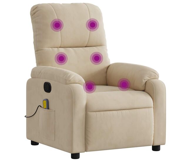 Vidaxl sillón reclinable de masaje tela de microfibra color crema