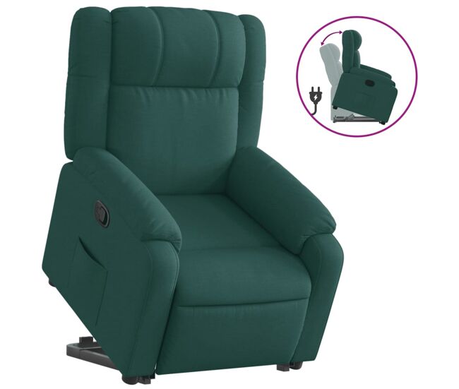 Vidaxl sillón reclinable elevable tela verde oscuro