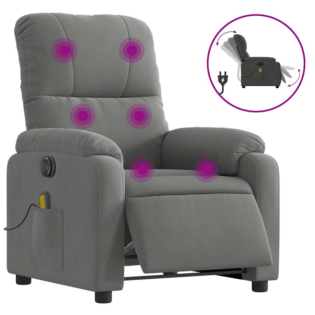 Vidaxl sillón reclinable masaje eléctrico tela microfibra gris oscuro