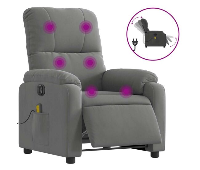 Vidaxl sillón reclinable masaje eléctrico tela microfibra gris oscuro