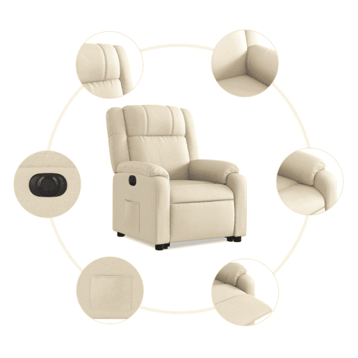 vidaXL Poltrona reclinável elevatória elétrica tecido cor creme vidaXL Poltrona reclinável elevatória elétrica tecido cor creme