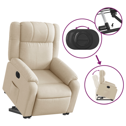 vidaXL Poltrona reclinável elevatória elétrica tecido cor creme vidaXL Poltrona reclinável elevatória elétrica tecido cor creme