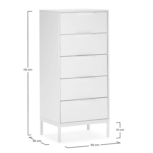 Cômoda alta Auri 5 gavetas cor Branco