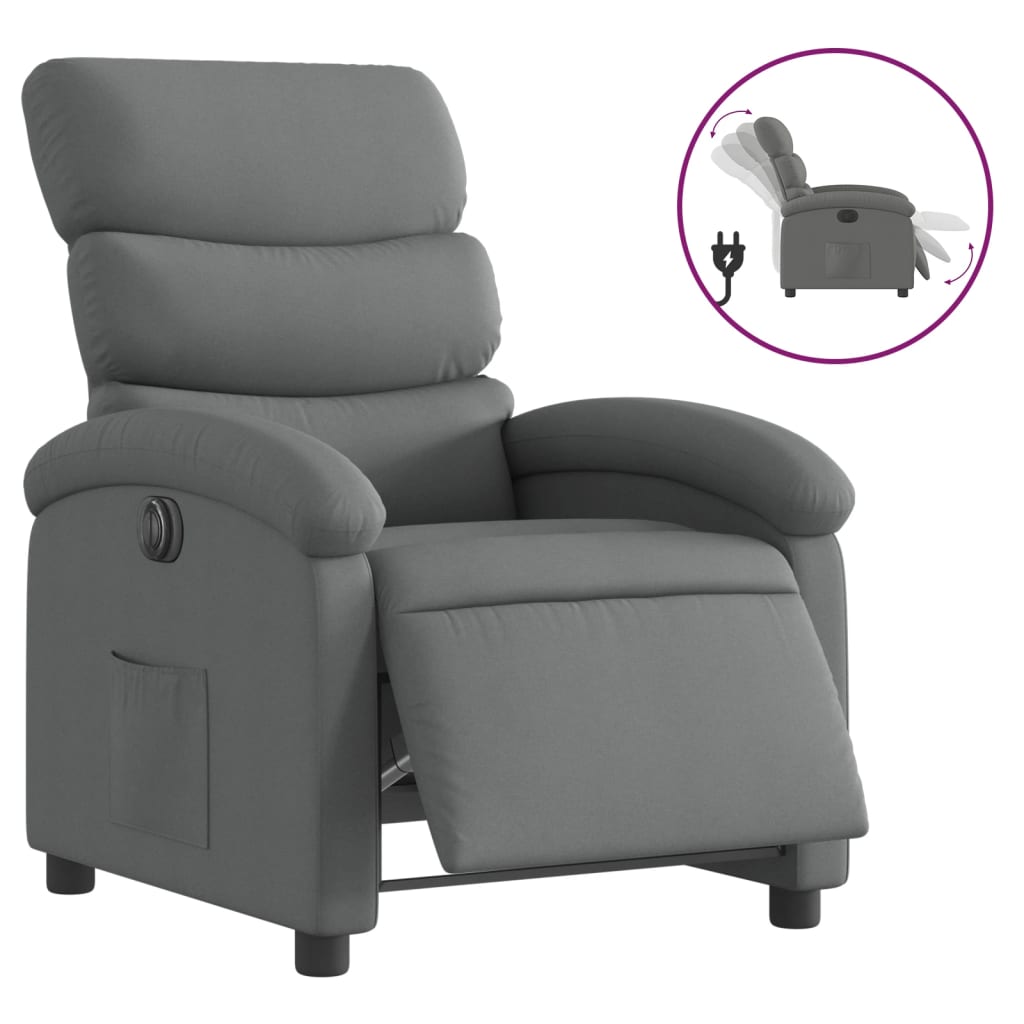 Vidaxl sillón reclinable eléctrico de tela gris oscuro