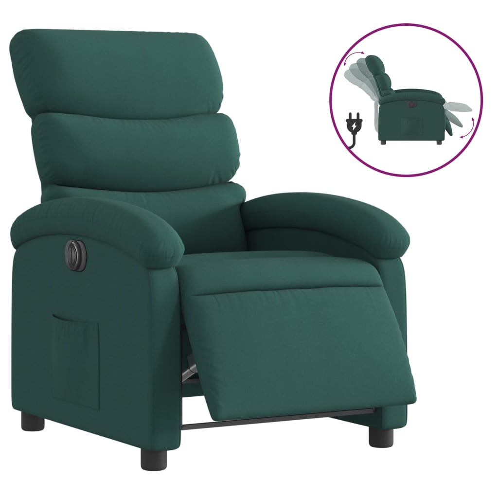 Vidaxl sillón reclinable eléctrico tela verde oscuro