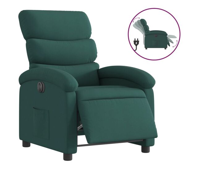 Vidaxl sillón reclinable eléctrico tela verde oscuro
