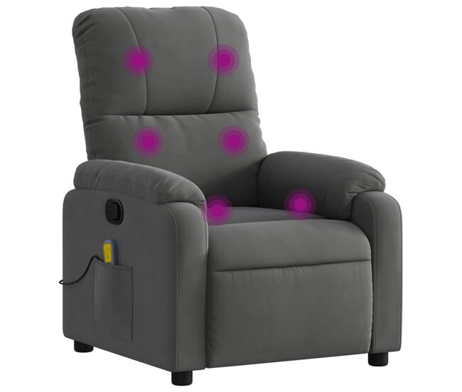 Vidaxl sillón reclinable de masaje tela de microfibra gris oscuro