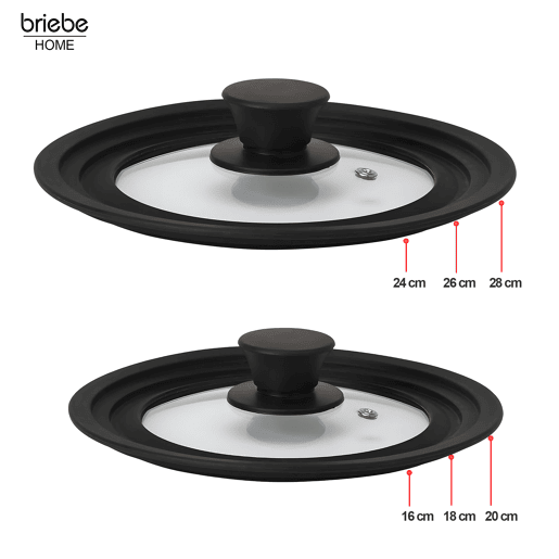 Briebe TotaLid Jogo 2 Tampas para Panelas Universais, Tachos e Frigideiras, Diâmetros 16-18-20  24-26-28cm Silicone e Vidro, , Transparente