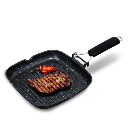 Briebe GP1158 Frigideira de Grelha Indução, Antiaderente em Titânio, 24x24 cm, Alumínio Fundido sem PFOA, Cabo Dobrável, , Preto