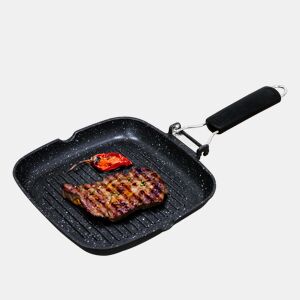 Briebe GP1158 Frigideira de Grelha Indução, Antiaderente em Titânio, 24x24 cm, Alumínio Fundido sem PFOA, Cabo Dobrável, , Preto