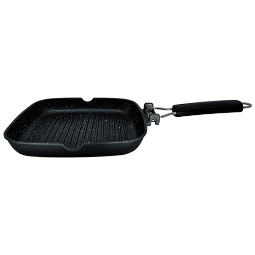 Briebe GP1158 Frigideira de Grelha Indução, Antiaderente em Titânio, 24x24 cm, Alumínio Fundido sem PFOA, Cabo Dobrável, , Preto