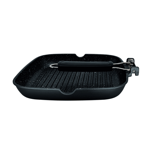 Briebe GP1158 Frigideira de Grelha Indução, Antiaderente em Titânio, 24x24 cm, Alumínio Fundido sem PFOA, Cabo Dobrável, , Preto