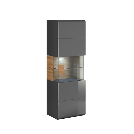 Vitrina de parede 1 porta com LED Jules Cinzento e Madeira Vitrina de parede 1 porta com LED Jules Cinzento e Madeira