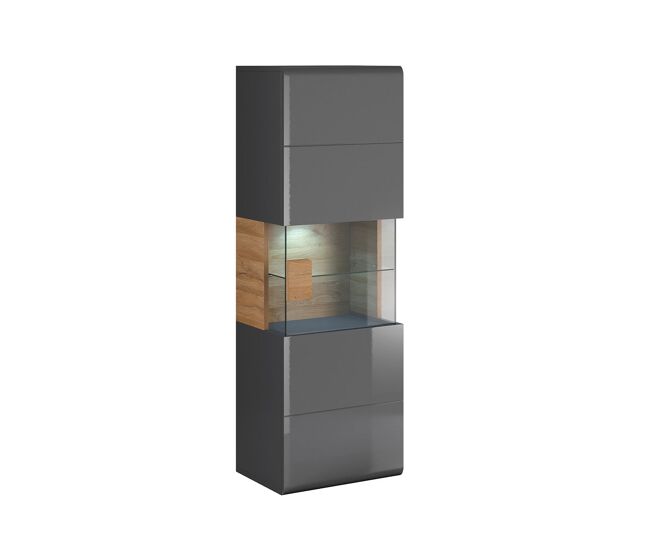Vitrina de pared 1 puerta con led jules gris y madera