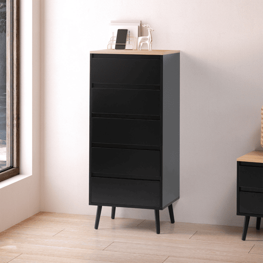 Cômoda alta Desi 5 gavetas cor Preto Cômoda alta Desi 5 gavetas cor Preto