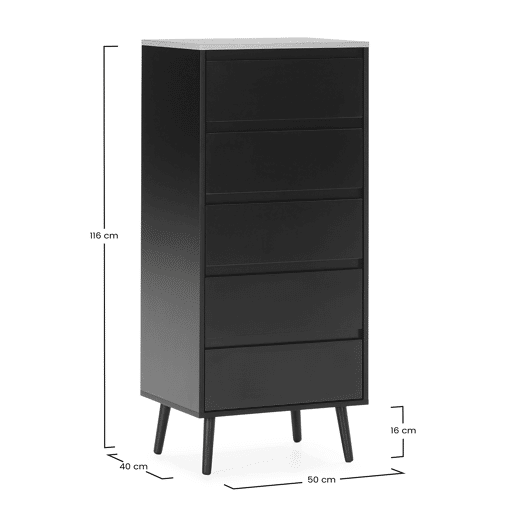 Cômoda alta Desi 5 gavetas cor Preto Cômoda alta Desi 5 gavetas cor Preto