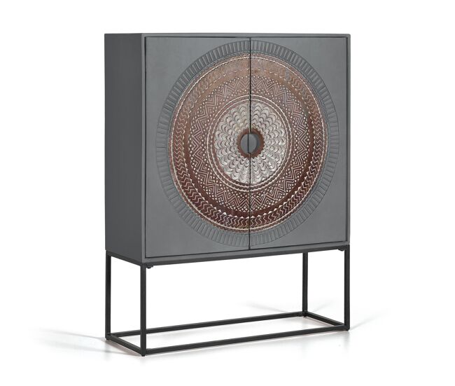 Vitrina madera de mango patas metal gris y marron multicolor.giner y colomer 142x40x107