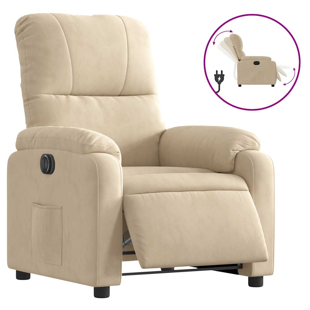 Vidaxl sillón reclinable eléctrico tela de microfibra color crema
